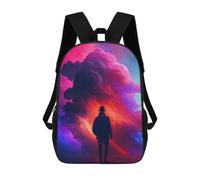 sinyumoney 3D Printed Kids School Backpack Silhouette in Colorful Clouds Children School Bag Travel Rucksacks Fashion Book Bags Large Capacity Backpack 17inch