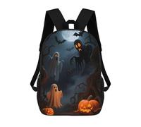 sinyumoney 3D Printed Kids School Backpack Spooky Halloween Night with Ghosts And Pumpkins Backpacks Fashion Casual Children Backpacks Outdoor Casual Daypack Cute Travel Bags 17inch