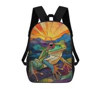 sinyumoney 3D Printed Kids School Backpack Stained Glass Frog Sunset Children School Bag Travel Rucksacks Fashion Book Bags Large Capacity Backpack 17inch