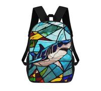sinyumoney 3D Printed Kids School Backpack Stained Glass Shark Artwork Backpacks Fashion Casual Children Backpacks Outdoor Casual Daypack Cute Travel Bags 17inch