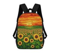 sinyumoney 3D Printed Kids School Backpack Stained Glass Sunflower Field at Sunset Backpacks Fashion Casual Children Backpacks Outdoor Casual Daypack Cute Travel Bags 17inch