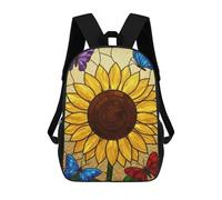 sinyumoney 3D Printed Kids School Backpack Stained Glass Sunflower with Butterflies Children School Bag Travel Rucksacks Fashion Book Bags Large Capacity Backpack 17inch