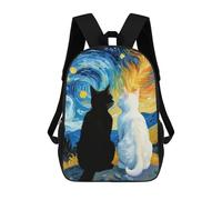 sinyumoney 3D Printed Kids School Backpack Starry Night Black Cat And White Cat Romantic Children School Bag Travel Rucksacks Fashion Book Bags Large Capacity Backpack 17inch