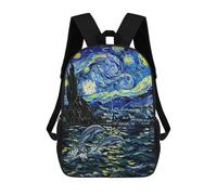 sinyumoney 3D Printed Kids School Backpack Starry Night Dolphins Painting Children School Bag Travel Rucksacks Fashion Book Bags Large Capacity Backpack 17inch