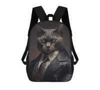 sinyumoney 3D Printed Kids School Backpack Stylish Cat in Formal Attire Children School Bag Travel Rucksacks Fashion Book Bags Large Capacity Backpack 17inch