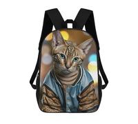 sinyumoney 3D Printed Kids School Backpack Stylish Cat in Trendy Jacket Backpacks Fashion Casual Children Backpacks Outdoor Casual Daypack Cute Travel Bags 17inch