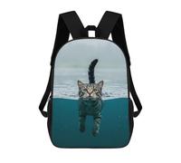 sinyumoney 3D Printed Kids School Backpack Swimming Cat Children School Bag Travel Rucksacks Fashion Book Bags Large Capacity Backpack 17inch