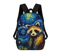 sinyumoney 3D Printed Kids School Backpack The Starry Night Raccoon Children School Bag Travel Rucksacks Fashion Book Bags Large Capacity Backpack 17inch