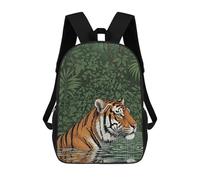 sinyumoney 3D Printed Kids School Backpack Tiger in Water Jungle Illustration Children School Bag Travel Rucksacks Fashion Book Bags Large Capacity Backpack 17inch