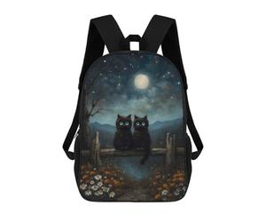 sinyumoney 3D Printed Kids School Backpack Two Black Cats Under Moonlight Children School Bag Travel Rucksacks Fashion Book Bags Large Capacity Backpack 17inch