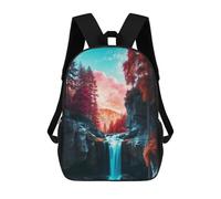 sinyumoney 3D Printed Kids School Backpack Vibrant Forest Waterfall Children School Bag Travel Rucksacks Fashion Book Bags Large Capacity Backpack 17inch