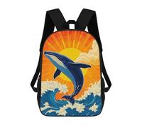 sinyumoney 3D Printed Kids School Backpack Whale Breaching Ocean Waves at Sunset Children School Bag Travel Rucksacks Fashion Book Bags Large Capacity Backpack 17inch