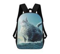sinyumoney 3D Printed Kids School Backpack Whimsical Cat on Waves Children School Bag Travel Rucksacks Fashion Book Bags Large Capacity Backpack 17inch
