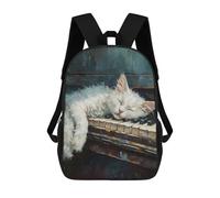 sinyumoney 3D Printed Kids School Backpack White Cat Sleep On Piano Children School Bag Travel Rucksacks Fashion Book Bags Large Capacity Backpack 17inch