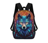 sinyumoney 3D Printed Kids School Backpack Wolf Stained Glass Colorfu Children School Bag Travel Rucksacks Fashion Book Bags Large Capacity Backpack 17inch