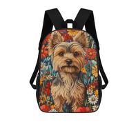 sinyumoney 3D Printed Kids School Backpack Yorkshire Terrier in Flowers Dog Wall Art Print Children School Bag Travel Rucksacks Fashion Book Bags Large Capacity Backpack 17inch