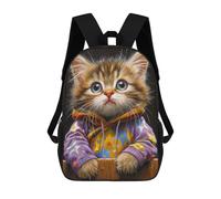 sinyumoney 3D Printed Kitten in Colorful Hoodie -2 Children's School Backpack for Kids High Capacity Travel Rucksacks Fashion Book Bags Kids School Bag Back Pack 17inch