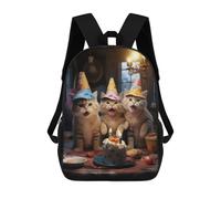sinyumoney 3D Printed Kittens Celebrating Birthday Party School Backpack With Big Pockets for Kids Children's Backpacks Boy Girl Book Bags Kids School Bag 17inch