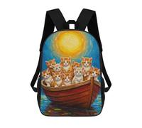sinyumoney 3D Printed Kittens in A Boat Painting Children Backpacks Kids Cute School Backpack Outdoor Casual Daypack for Boys Middle School Students 17inch