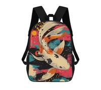 sinyumoney 3D Printed Koi Fish Abstract Art White Koi Fish Children Backpacks Kids Cute School Backpack Outdoor Casual Daypack for Boys Middle School Students 17inch