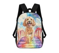 sinyumoney 3D Printed Labradoodle Rainbow Bridge Children's 17inch School Backpack for Kids High Capacity Travel Rucksacks Fashion Book Bags Kids School Bag