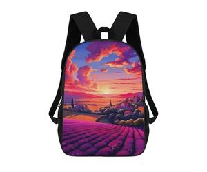 sinyumoney 3D Printed Lavender Fields at Sunset School Backpack With Big Pockets for Kids Children's Backpacks Boy Girl Book Bags Kids School Bag 17inch