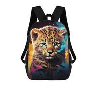 sinyumoney 3D Printed Leopard Cub with Blue Eyes Children's 17inch School Backpack for Kids High Capacity Travel Rucksacks Fashion Book Bags Kids School Bag