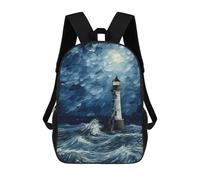 sinyumoney 3D Printed Lighthouse by Night School Bags Kids Backpacks Casual Fashion Backpacks Book Bags for Boys Elementary And Middle School Students 17inch