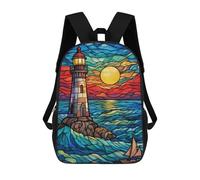 sinyumoney 3D Printed Lighthouse Sailboat Sunset School Bags Kids Backpacks Casual Fashion Backpacks Book Bags for Boys Elementary And Middle School Students 17inch