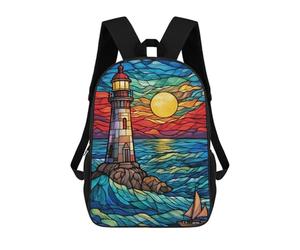 sinyumoney 3D Printed Lighthouse Sailboat Sunset School Bags Kids Backpacks Casual Fashion Backpacks Book Bags for Boys Elementary And Middle School Students 17inch