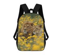 sinyumoney 3D Printed Lion Couple in Yellow Flowers-2 Children's 17inch School Backpack for Kids High Capacity Travel Rucksacks Fashion Book Bags Kids School Bag