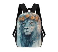sinyumoney 3D Printed Lion with Floral Crown School Book Bags Fashion Kids Large Capacity Backpack Children School Bag Travel Rucksacks 17inch