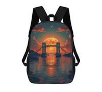 sinyumoney 3D Printed London Bridge Sunset Reflections School Bag Boys Girls Children's 17inch Backpack School Backpack Casual Fashion Backpack for in School Or Travel