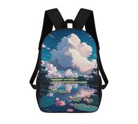 sinyumoney 3D Printed Lotus Pond Serenity School Backpack With Big Pockets for Kids Children's Backpacks Boy Girl Book Bags Kids School Bag 17inch