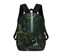 sinyumoney 3D Printed Lush Forest Waterfall Scene School Bag Boys Girls Children's School Backpack Casual Fashion Backpack for in School Or Travel 17inch