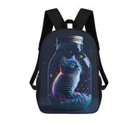 sinyumoney 3D Printed Magical Cat in A Jar School Backpack With Big Pockets for Kids Children's Backpacks Boy Girl Book Bags Kids School Bag 17inch