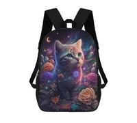 sinyumoney 3D Printed Magical Celestial Cat Garden Children's School Backpack for Kids High Capacity Travel Rucksacks Fashion Book Bags Kids School Bag Back Pack 17inch