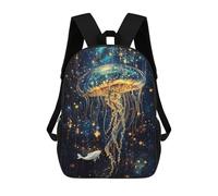 sinyumoney 3D Printed Magical Jellyfish in Starry Ocean School Backpack With Big Pockets for Kids Children's Backpacks Boy Girl Book Bags Kids School Bag 17inch