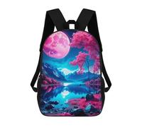 sinyumoney 3D Printed Magical Pink Moonlit Landscape Children's School Backpack for Kids High Capacity Travel Rucksacks Fashion Book Bags Kids School Bag Back Pack 17inch