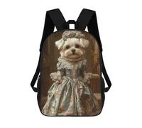 sinyumoney 3D Printed Maltese Dog in Floral Blue Elegance Victorian Pet Portrait Decor Children Backpacks Kids Cute School Backpack Outdoor Casual Daypack for Boys Middle School Students 17inch