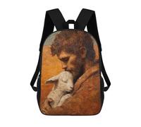 sinyumoney 3D Printed Man Holding Lamb Painting School Backpack With Big Pockets for Kids Children's Backpacks Boy Girl Book Bags Kids School Bag 17inch