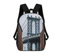 sinyumoney 3D Printed Manhattan Bridge School Backpack With Big Pockets for Kids Children's Backpacks Boy Girl Book Bags Kids School Bag 17inch
