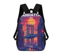 sinyumoney 3D Printed Manhattan Travel Poster Children Backpacks Kids Cute School Backpack Outdoor Casual Daypack for Boys Middle School Students 17inch