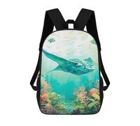 sinyumoney 3D Printed Manta Ray Ocean Children Backpacks Kids Cute School Backpack Outdoor Casual Daypack for Boys Middle School Students 17inch