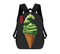 sinyumoney 3D Printed Matcha Wave Ice Cream Cone School Bag Boys Girls Children's School Backpack Casual Fashion Backpack for in School Or Travel 17inch