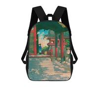 sinyumoney 3D Printed Meguro Fudo Temple Children's School Backpack for Kids High Capacity Travel Rucksacks Fashion Book Bags Kids School Bag Back Pack 17inch