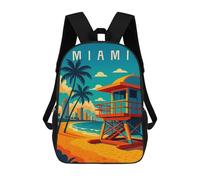 sinyumoney 3D Printed Miami Travel Poster - Beach, Palm Trees & Ocean Breeze School Backpack With Big Pockets for Kids Children's Backpacks Boy Girl Book Bags Kids School Bag 17inch