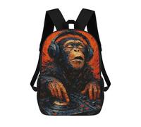 sinyumoney 3D Printed Monkey DJ in Abstract Painting Style Children's 17inch School Backpack for Kids High Capacity Travel Rucksacks Fashion Book Bags Kids School Bag