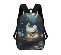 sinyumoney 3D Printed Moonlit Boat with Rooster Children's School Backpack for Kids High Capacity Travel Rucksacks Fashion Book Bags Kids School Bag Back Pack 17inch