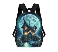 sinyumoney 3D Printed Moonlit Forest Cottage School Backpack With Big Pockets for Kids Children's Backpacks Boy Girl Book Bags Kids School Bag 17inch